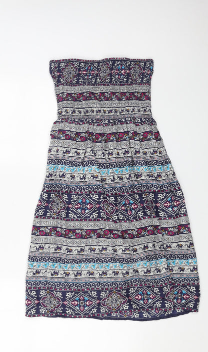 Primark Womens Blue Geometric Cotton A-Line Size 8 Off the Shoulder Pullover