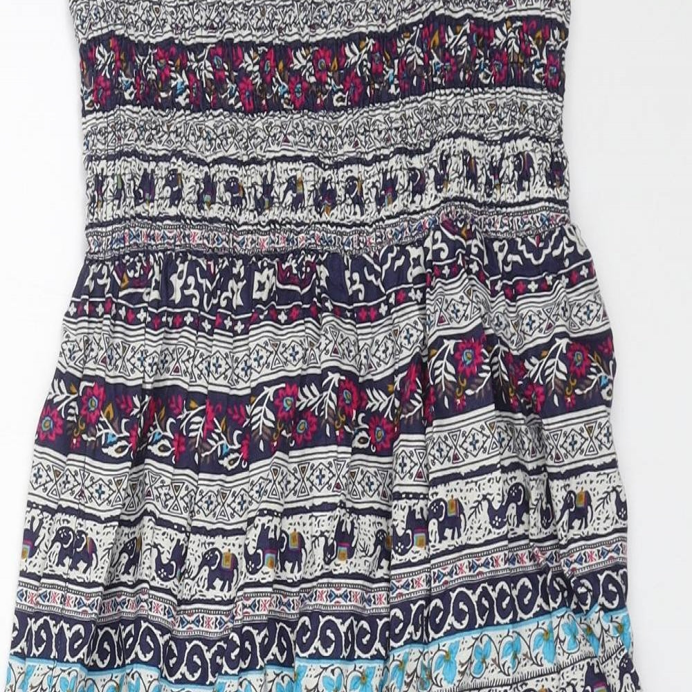 Primark Womens Blue Geometric Cotton A-Line Size 8 Off the Shoulder Pullover