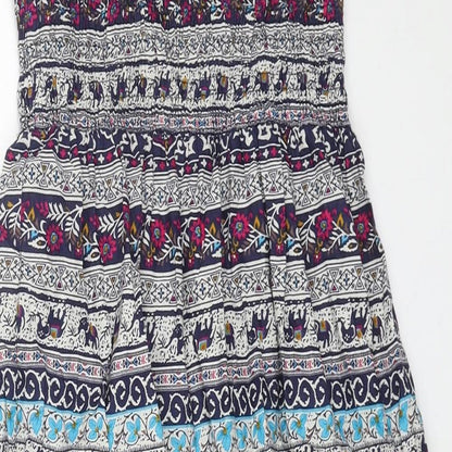 Primark Womens Blue Geometric Cotton A-Line Size 8 Off the Shoulder Pullover