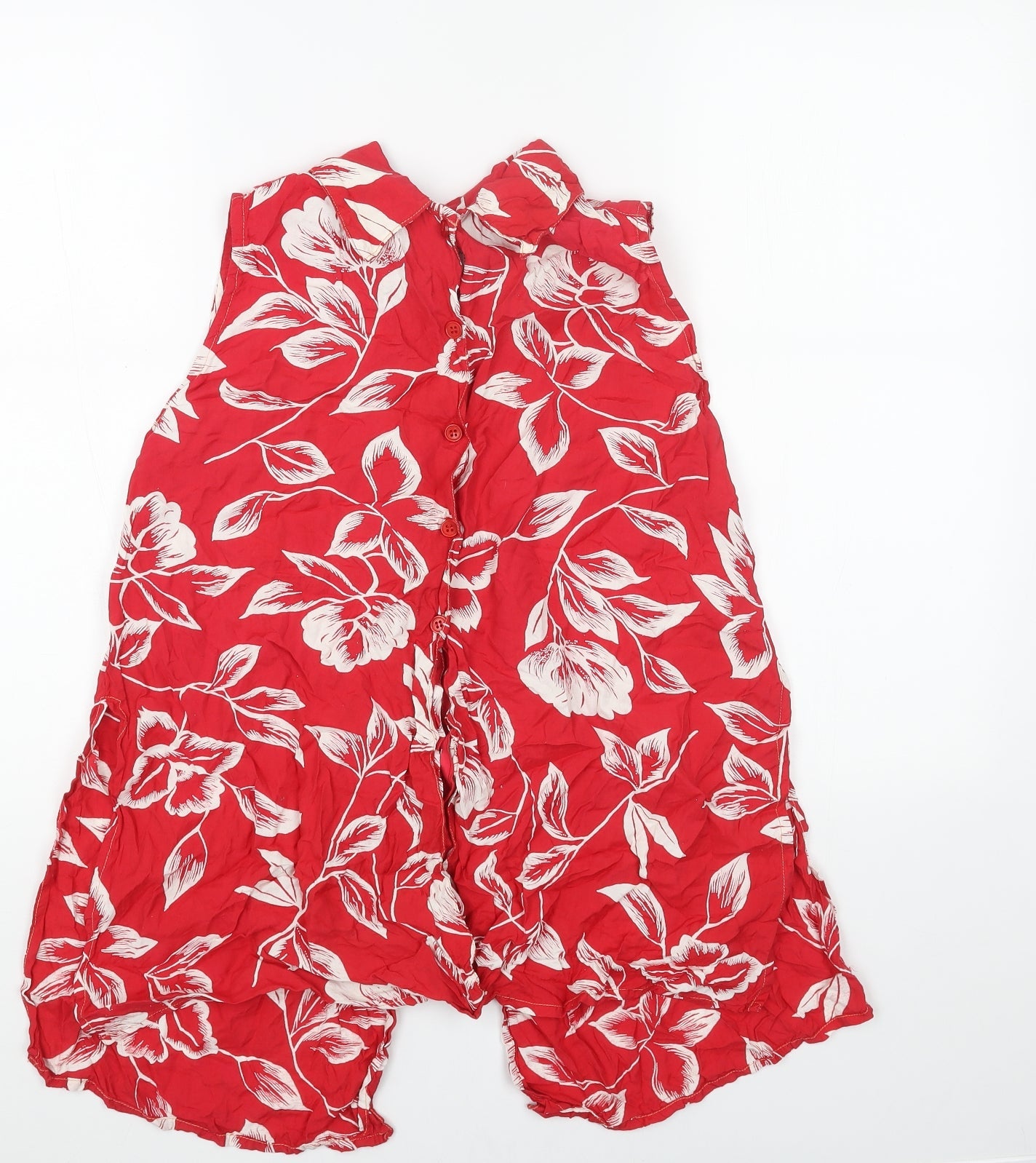 Move In Womens Red Floral Viscose Basic Tank Size S V-Neck