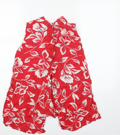 Move In Womens Red Floral Viscose Basic Tank Size S V-Neck