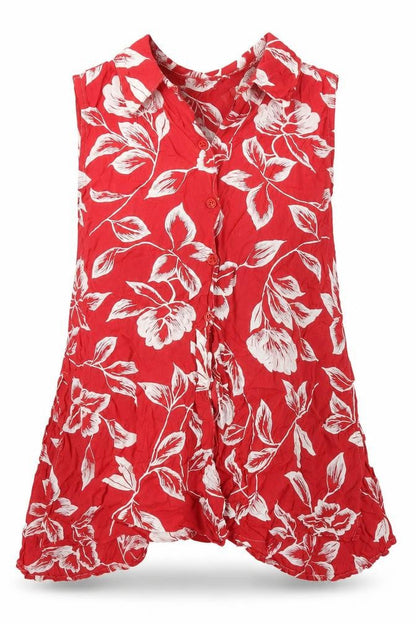 Move In Womens Red Floral Viscose Basic Tank Size S V-Neck