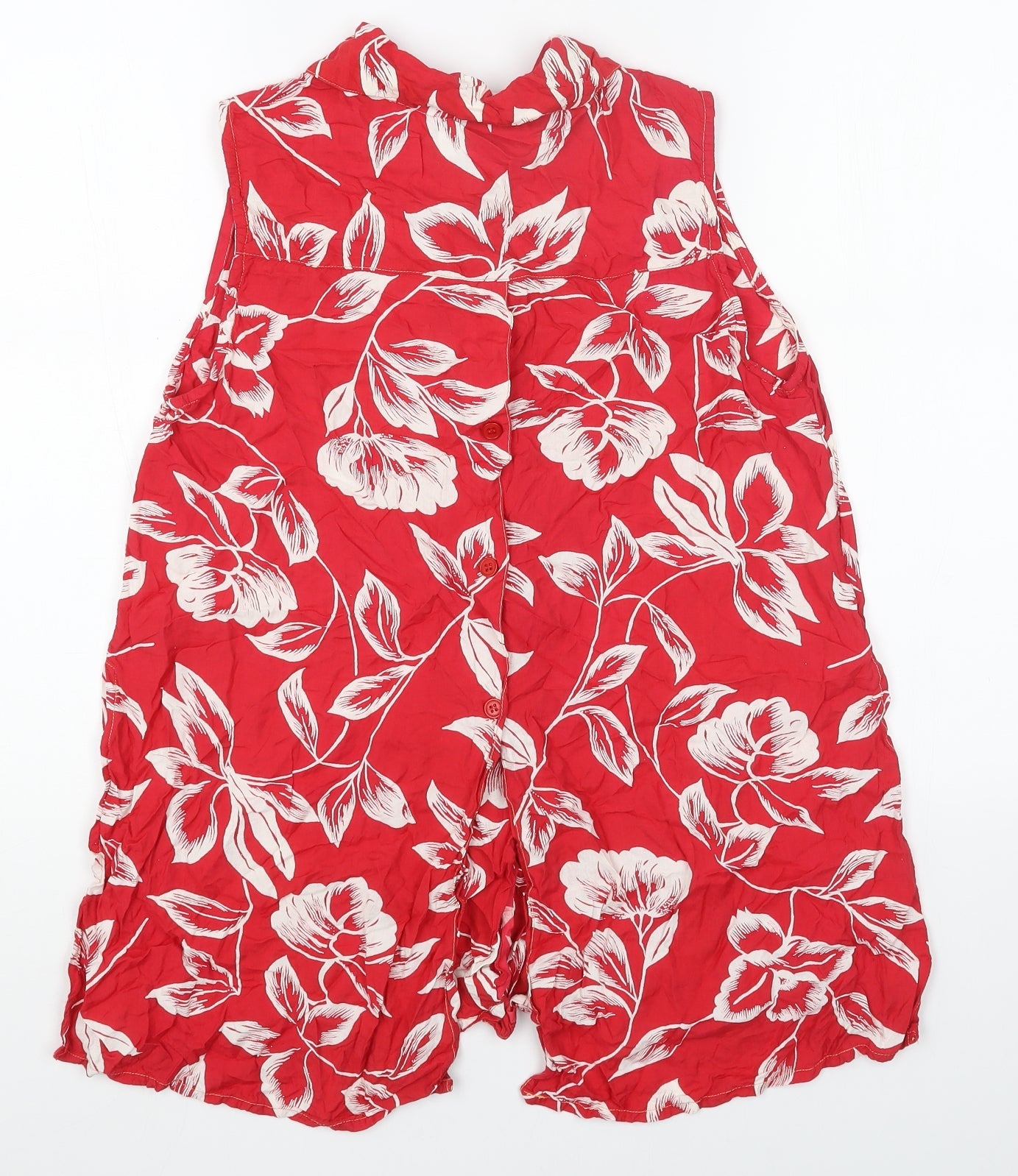 Move In Womens Red Floral Viscose Basic Tank Size S V-Neck