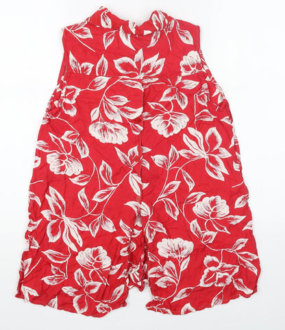 Move In Womens Red Floral Viscose Basic Tank Size S V-Neck
