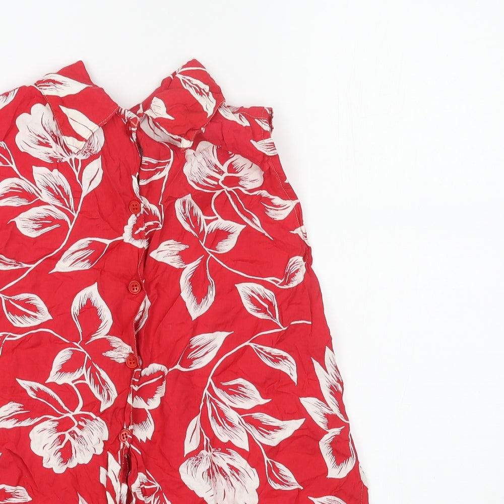 Move In Womens Red Floral Viscose Basic Tank Size S V-Neck