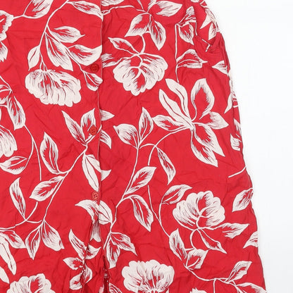 Move In Womens Red Floral Viscose Basic Tank Size S V-Neck