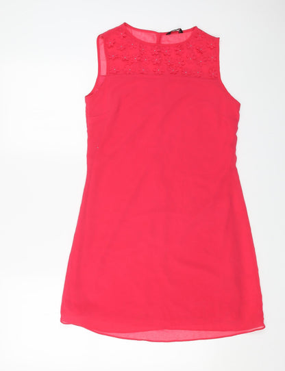 F&F Womens Pink Polyester Shift Size 8 Boat Neck Button - Flower Motif