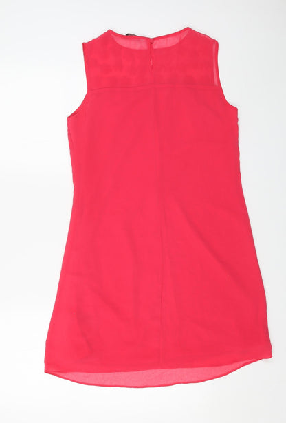 F&F Womens Pink Polyester Shift Size 8 Boat Neck Button - Flower Motif