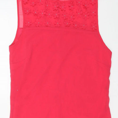 F&F Womens Pink Polyester Shift Size 8 Boat Neck Button - Flower Motif