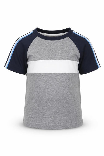 NEXT Boys Grey Colourblock Cotton Basic T-Shirt Size 12 Months Round Neck Pullover