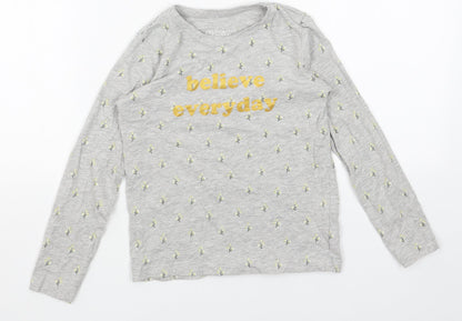 Primark Girls Grey Geometric Cotton Basic T-Shirt Size 7-8 Years Round Neck Pullover - Believe Everyday