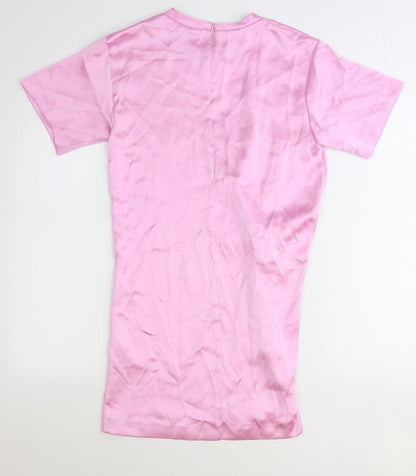 Zara Womens Pink Polyester T-Shirt Dress Size XS Round Neck Zip