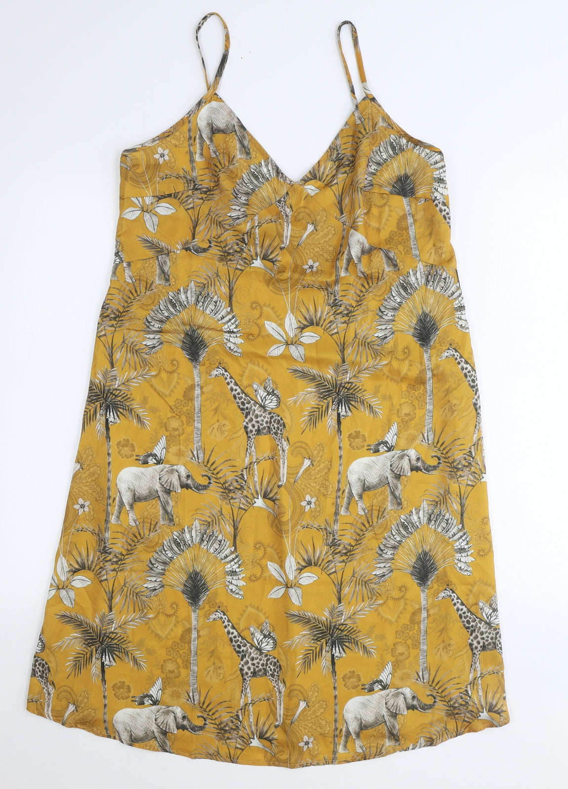 Gisela Womens Yellow Geometric Polyester Tank Dress Size S V-Neck Pullover - Safari Animal Pattern