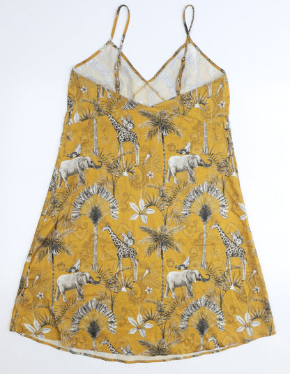 Gisela Womens Yellow Geometric Polyester Tank Dress Size S V-Neck Pullover - Safari Animal Pattern