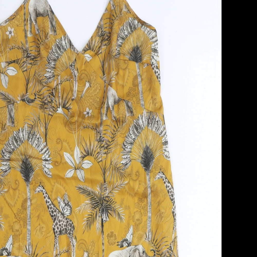 Gisela Womens Yellow Geometric Polyester Tank Dress Size S V-Neck Pullover - Safari Animal Pattern
