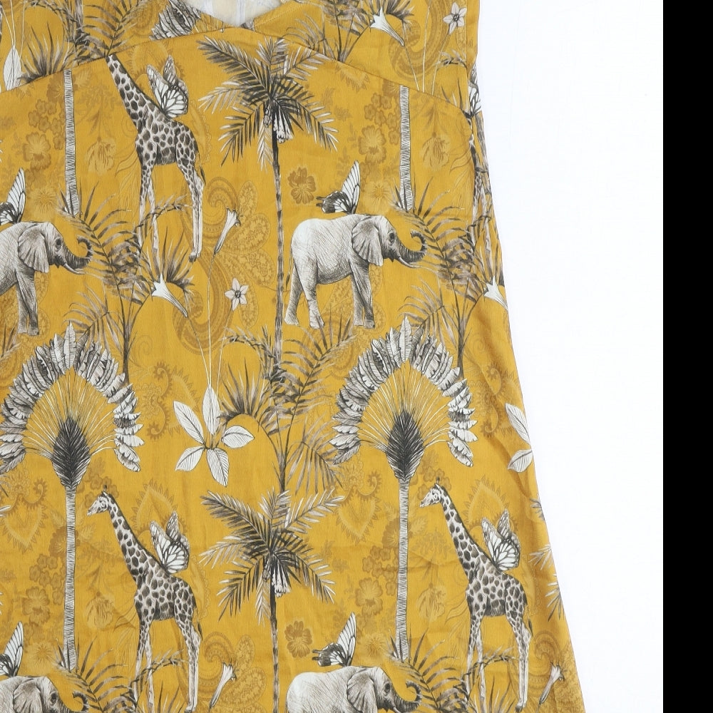 Gisela Womens Yellow Geometric Polyester Tank Dress Size S V-Neck Pullover - Safari Animal Pattern