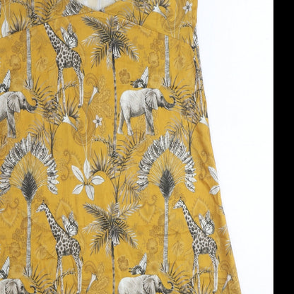 Gisela Womens Yellow Geometric Polyester Tank Dress Size S V-Neck Pullover - Safari Animal Pattern