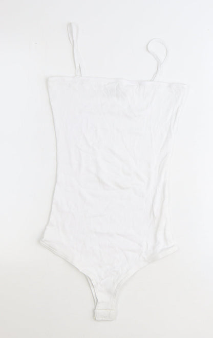 Boohoo Womens White 100% Cotton Bodysuit One-Piece Size 12 Snap