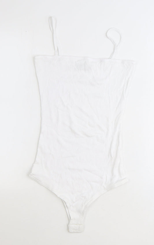 Boohoo Womens White 100% Cotton Bodysuit One-Piece Size 12 Snap