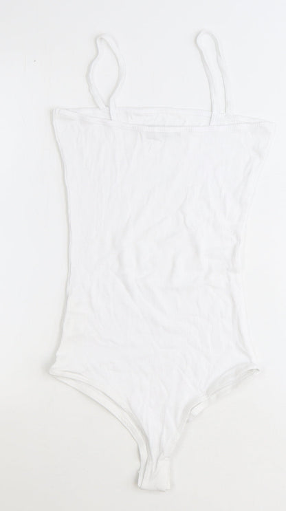 Boohoo Womens White 100% Cotton Bodysuit One-Piece Size 12 Snap