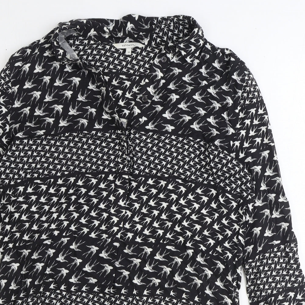 Womens UK Size 6 Sandwich Black Basic Button-Up