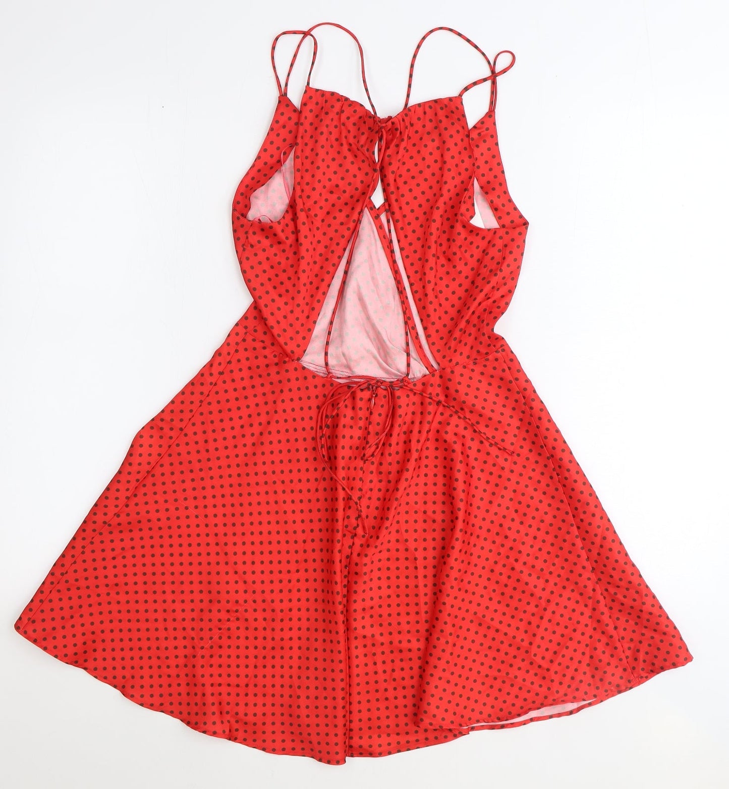Zara Womens Red Polka Dot Polyester Fit & Flare Size S V-Neck Zip