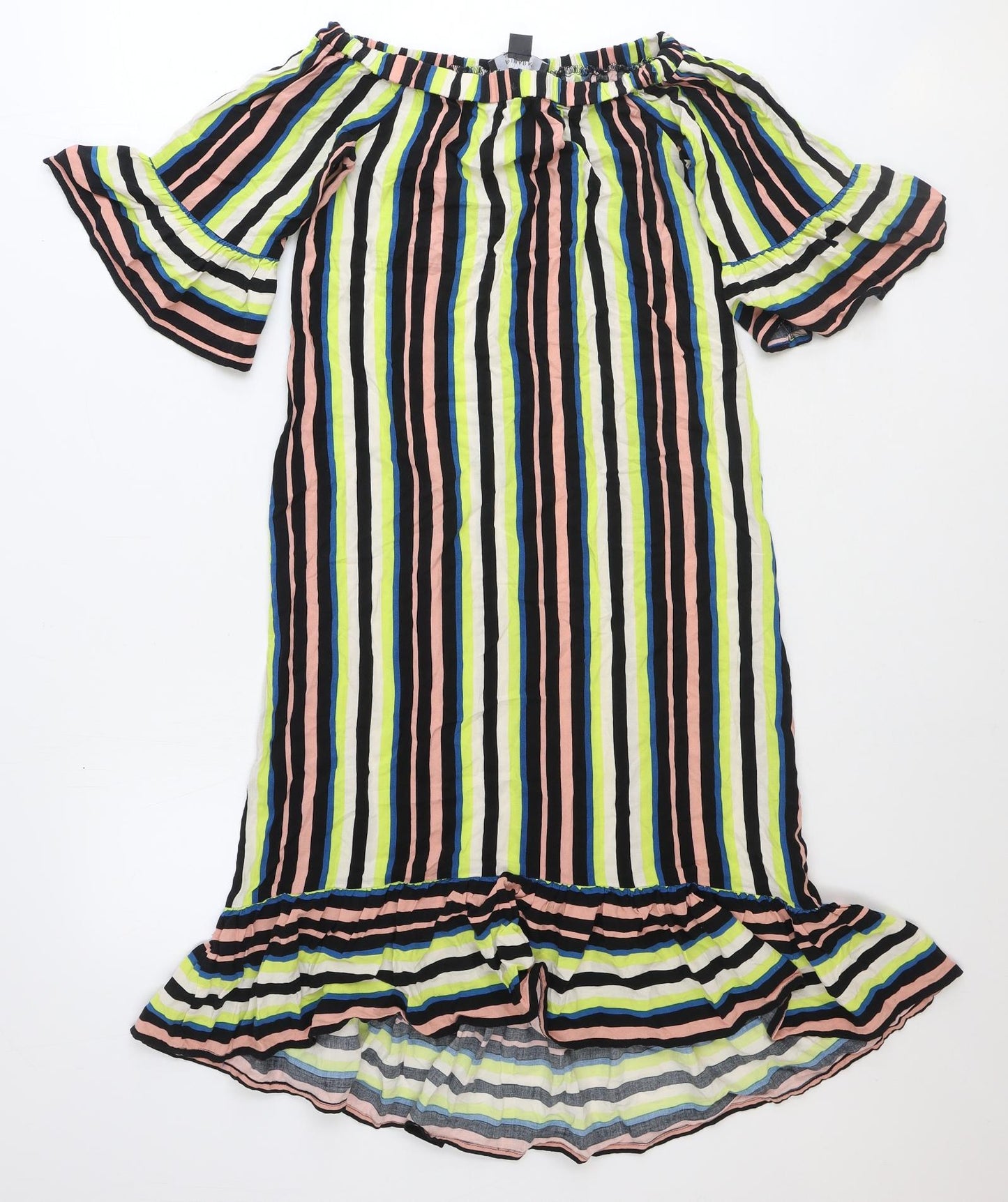 Primark Womens Multicoloured Striped Polyester Shift Size 6 Off the Shoulder Pullover - Bardot