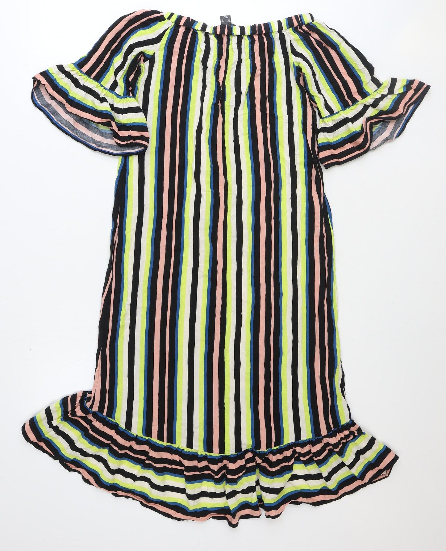 Primark Womens Multicoloured Striped Polyester Shift Size 6 Off the Shoulder Pullover - Bardot