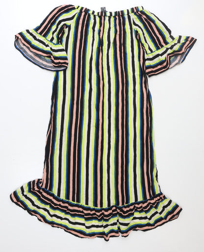 Primark Womens Multicoloured Striped Polyester Shift Size 6 Off the Shoulder Pullover - Bardot