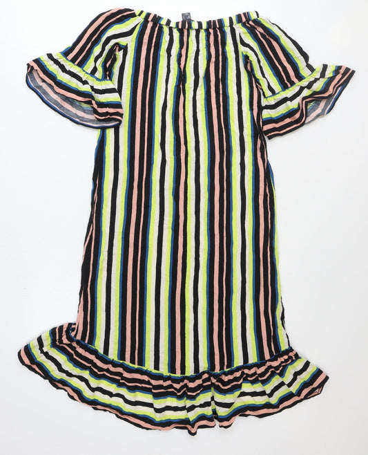 Primark Womens Multicoloured Striped Polyester Shift Size 6 Off the Shoulder Pullover - Bardot