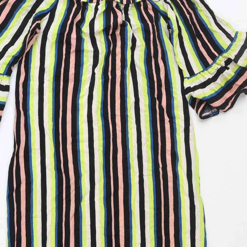 Primark Womens Multicoloured Striped Polyester Shift Size 6 Off the Shoulder Pullover - Bardot