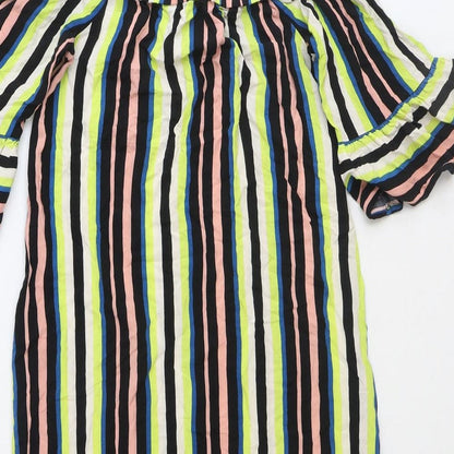 Primark Womens Multicoloured Striped Polyester Shift Size 6 Off the Shoulder Pullover - Bardot