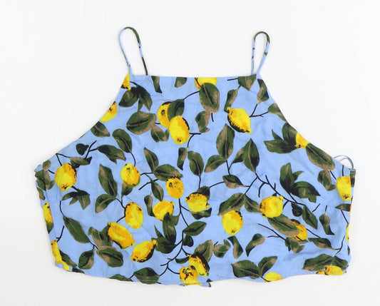 Glamorous Womens Blue Geometric Viscose Cropped Blouse Size M Square Neck