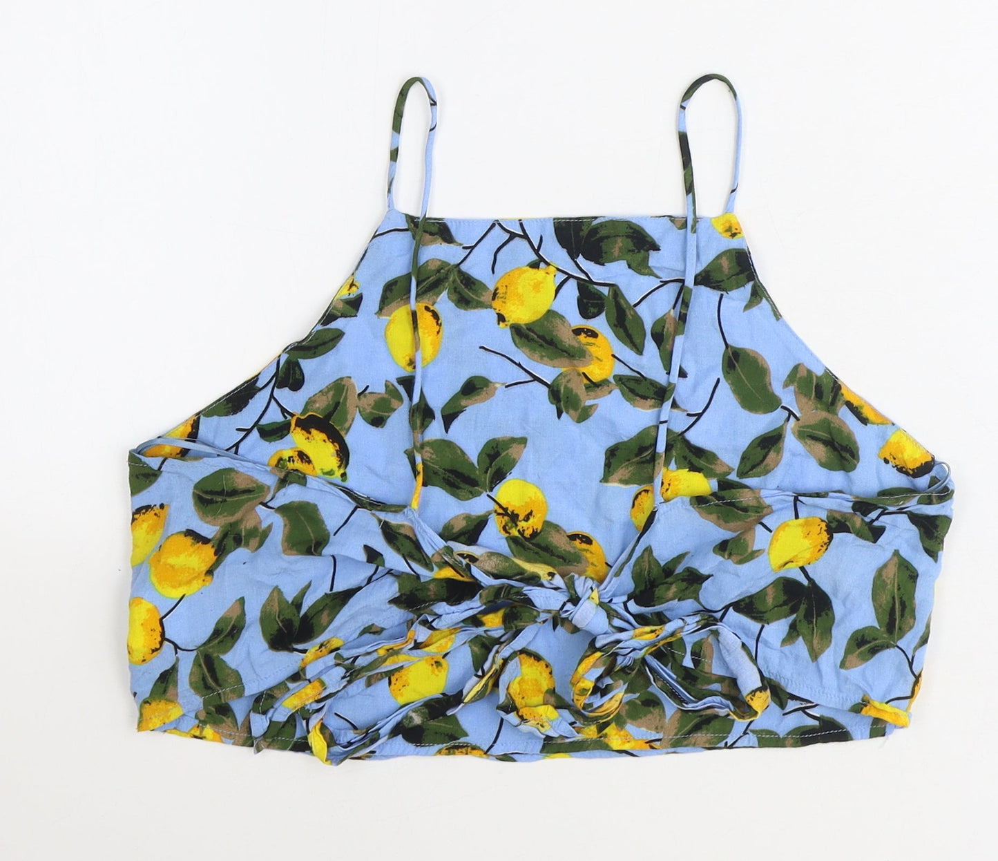 Glamorous Womens Blue Geometric Viscose Cropped Blouse Size M Square Neck