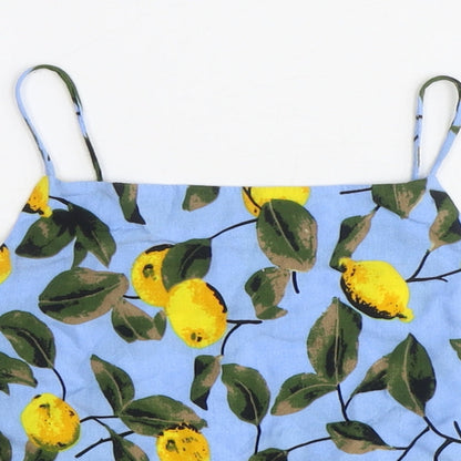 Glamorous Womens Blue Geometric Viscose Cropped Blouse Size M Square Neck