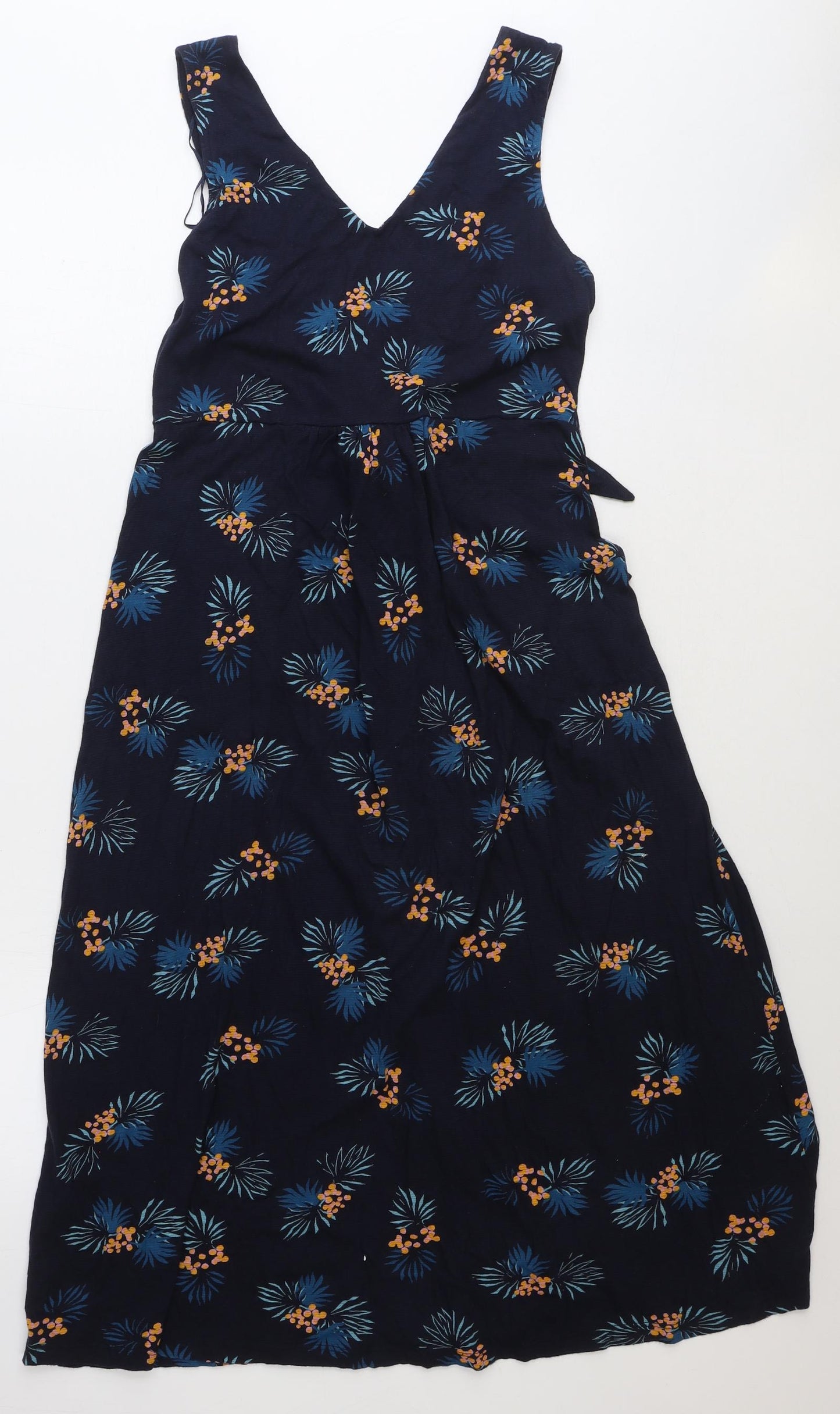 Monsoon Womens Blue Floral Cotton Fit & Flare Size M V-Neck Pullover