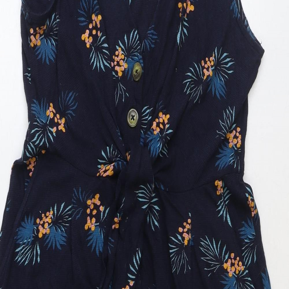 Monsoon Womens Blue Floral Cotton Fit & Flare Size M V-Neck Pullover