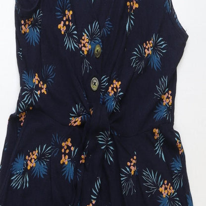 Monsoon Womens Blue Floral Cotton Fit & Flare Size M V-Neck Pullover