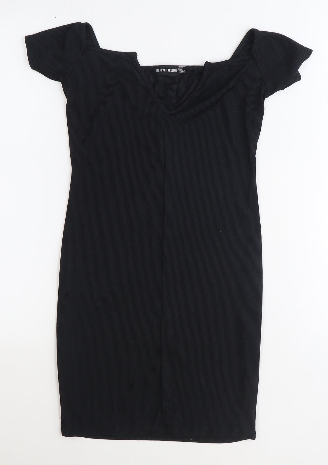 PRETTYLITTLETHING Womens Black Polyester A-Line Size 10 V-Neck Pullover