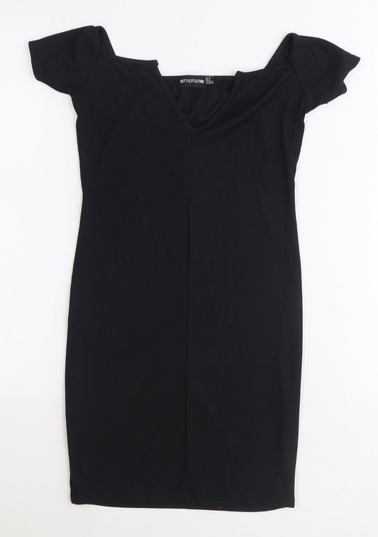 PRETTYLITTLETHING Womens Black Polyester A-Line Size 10 V-Neck Pullover
