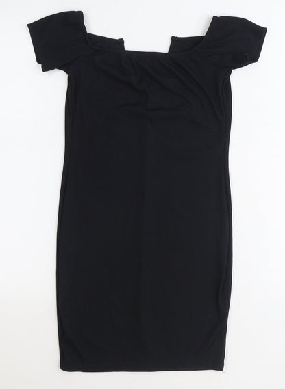 PRETTYLITTLETHING Womens Black Polyester A-Line Size 10 V-Neck Pullover