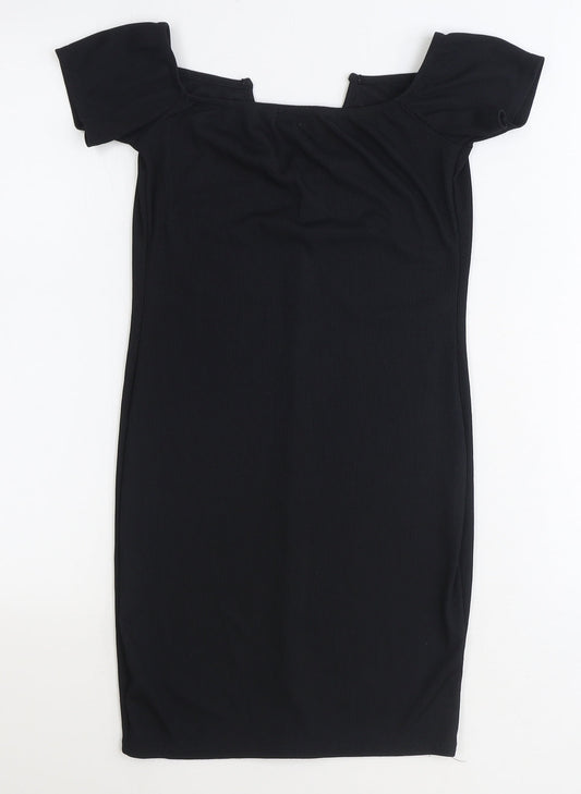 PRETTYLITTLETHING Womens Black Polyester A-Line Size 10 V-Neck Pullover