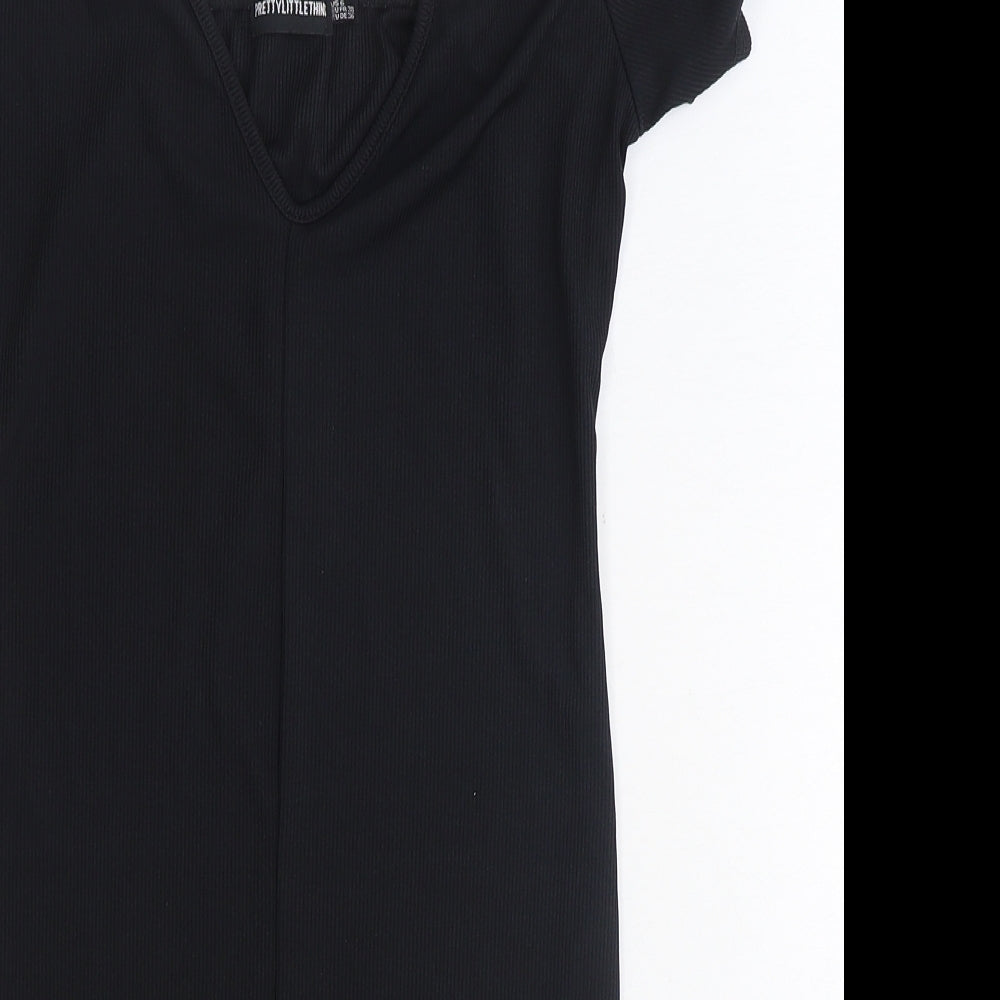 PRETTYLITTLETHING Womens Black Polyester A-Line Size 10 V-Neck Pullover