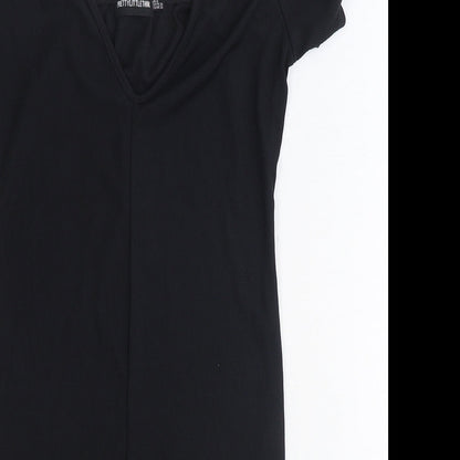 PRETTYLITTLETHING Womens Black Polyester A-Line Size 10 V-Neck Pullover