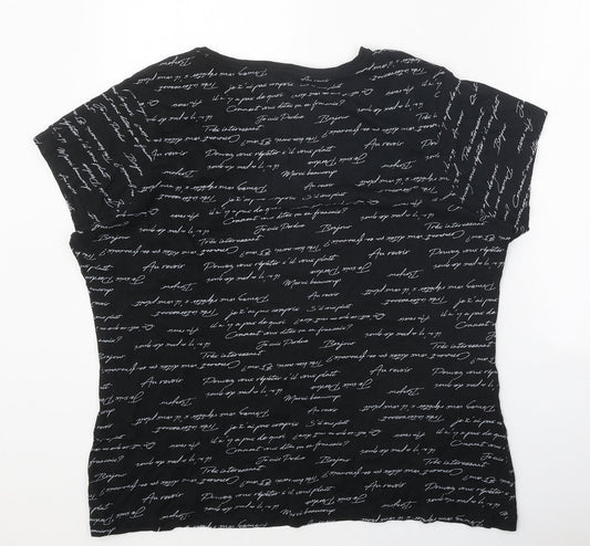 Primark Womens Black Geometric 100% Cotton Basic T-Shirt Size 20 Round Neck