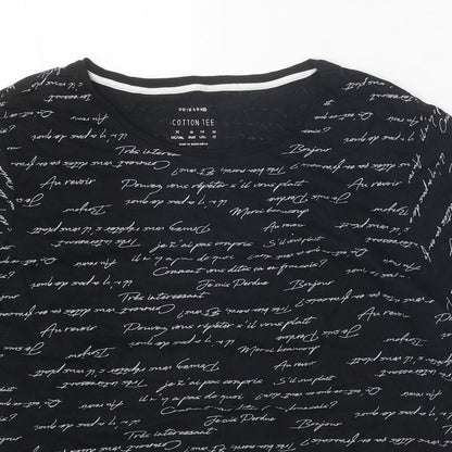 Primark Womens Black Geometric 100% Cotton Basic T-Shirt Size 20 Round Neck