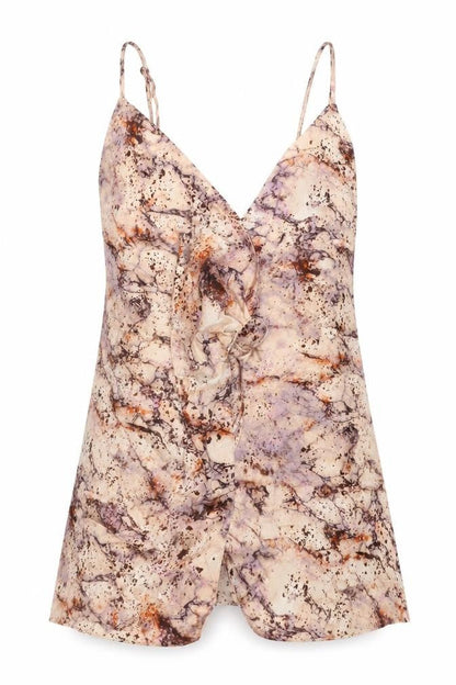 Zara Womens Beige Geometric Polyester Mini Size XS V-Neck Tie