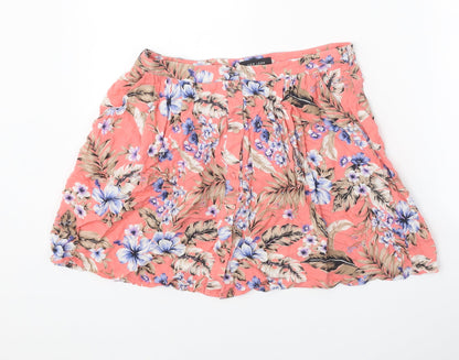 New Look Womens Multicoloured Floral Viscose Skater Skirt Size 10 Button