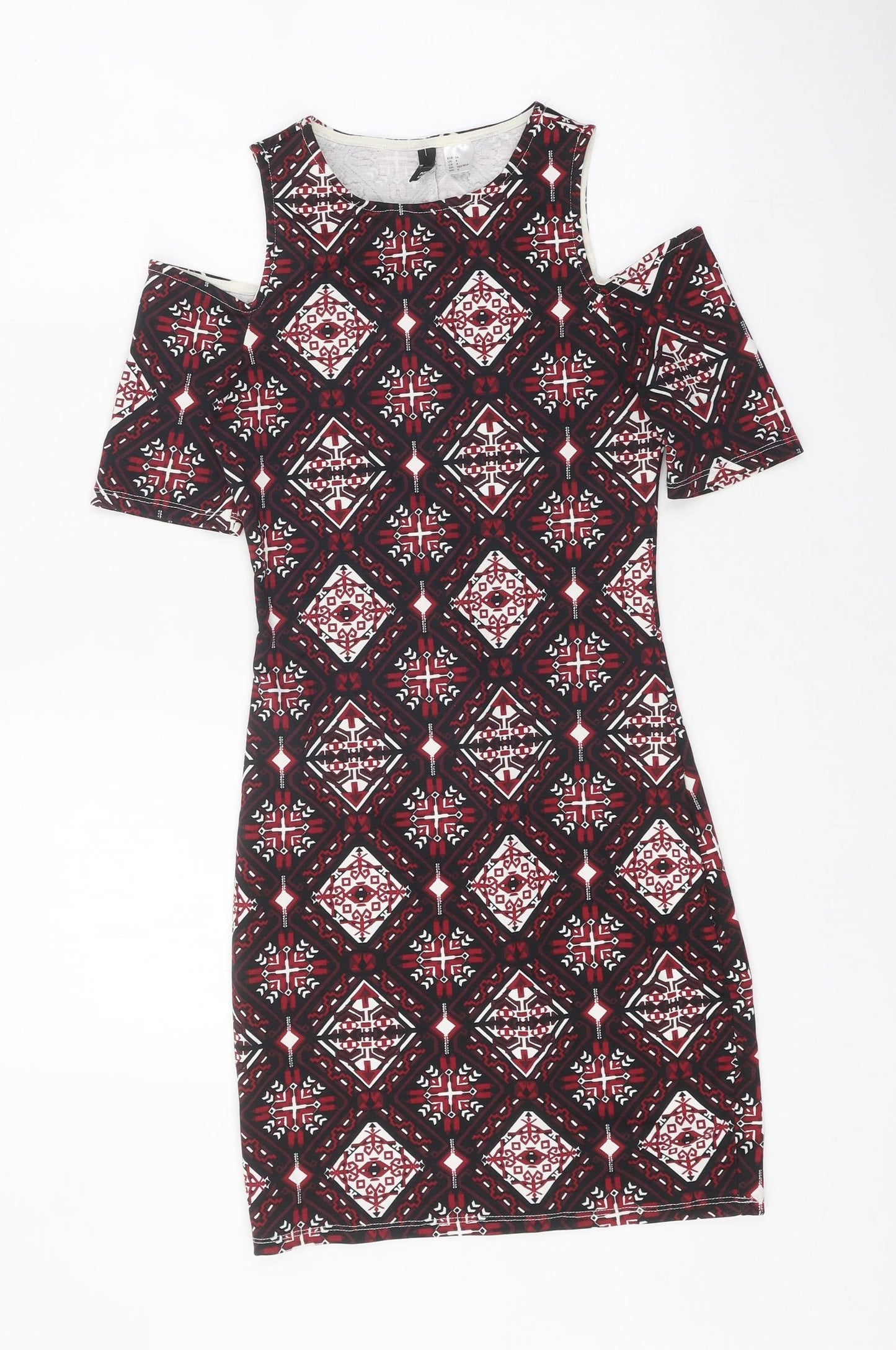 Divided Womens Multicoloured Floral Polyester Bodycon Size 6 Round Neck Pullover - Cold Shoulder