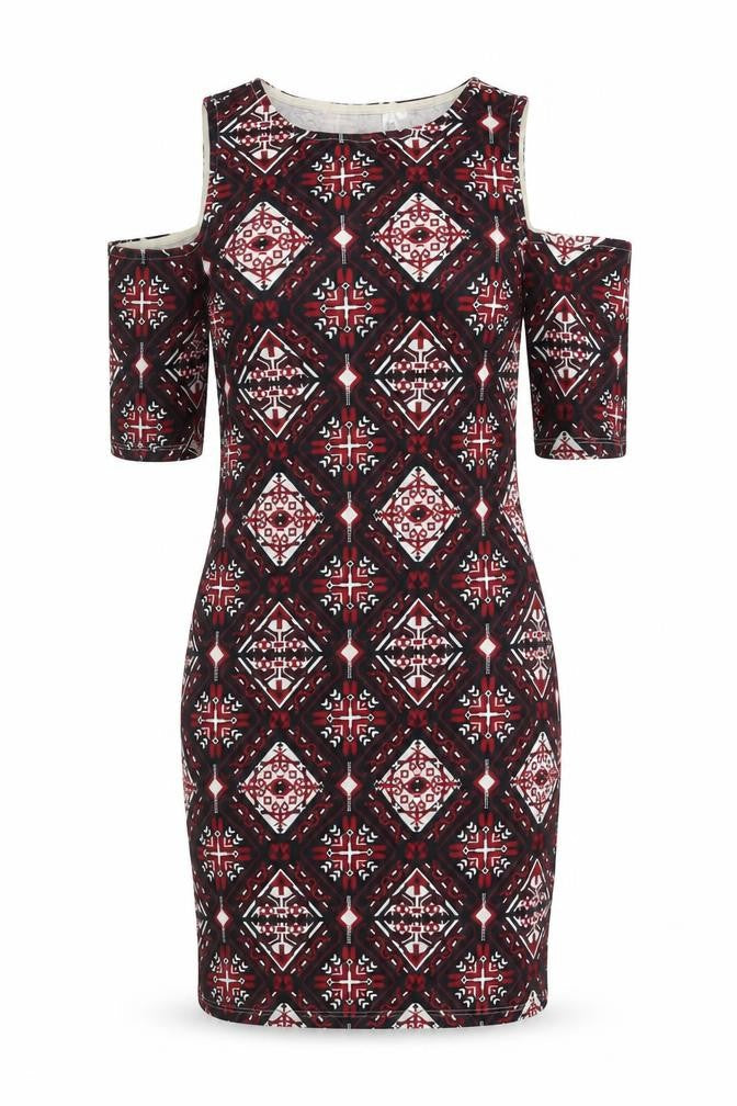 Divided Womens Multicoloured Floral Polyester Bodycon Size 6 Round Neck Pullover - Cold Shoulder